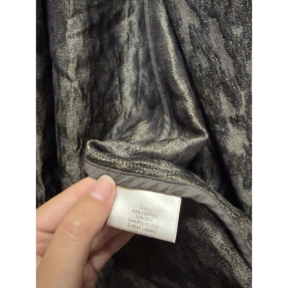 Eileen Fisher Metallic Jacquard Long Topper Coat Black Bronze Silk Cotton Blend - Picture 5 of 12